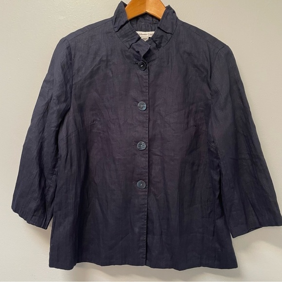 Coldwater Creek Womens Sz 10 Jacket Navy Blue 3/4 Sleeve 100% Linen - Picture 1 of 7